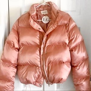 Rose gold puffer coat!